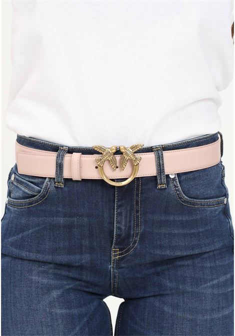 Pink women's belt with Love Birds Diamond Cut buckle PINKO | 100125-A0F1O81Q