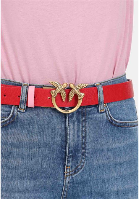 Two-tone red/pink Love Birds reversible women's belt PINKO | 100125-A1K3RN6Q