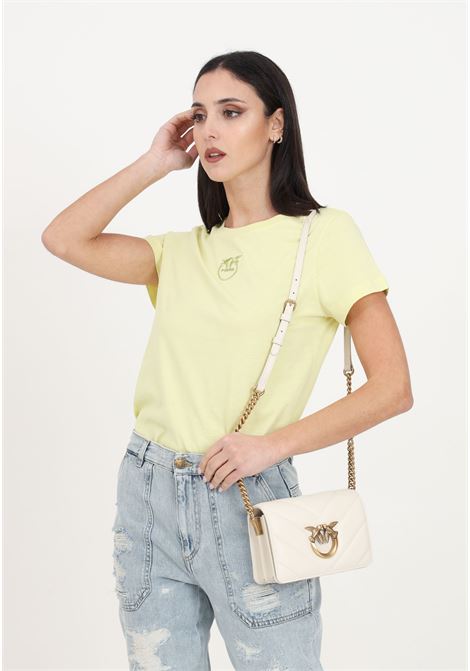 Yellow chicory endive women's t-shirt with love birds embroidery PINKO | 100355-A1NWH23
