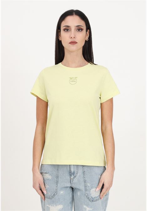 Yellow chicory endive women's t-shirt with love birds embroidery PINKO | 100355-A1NWH23