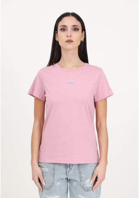 Pink orchid women's t-shirt with love birds embroidery PINKO | 100355-A1NWN98