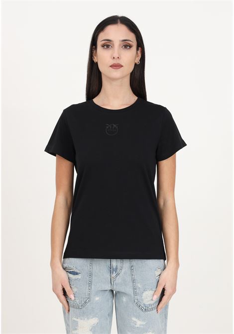 Black limousine women's t-shirt with love birds embroidery PINKO | 100355-A1NWZ99