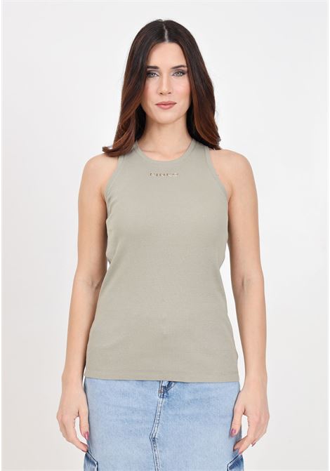 Women's military green ribbed top with lettering logo PINKO | 100822-A15EU84