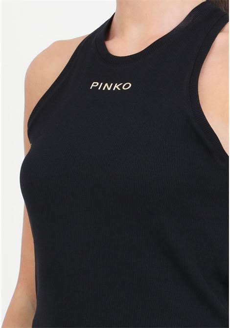 Women's black ribbed top with lettering logo PINKO | 100822-A15EZ99