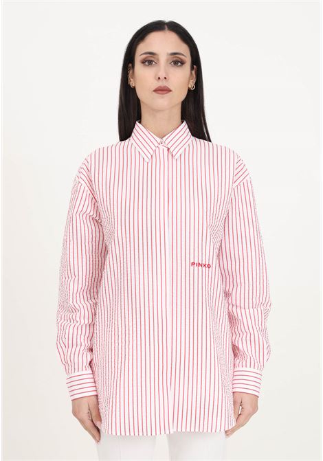 Red and white striped seersucker women's shirt PINKO | 102476-A1O9ZR2