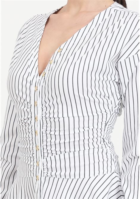 Short women's shirt dress with black and white vertical stripes PINKO | 102773-A1PFZZ1