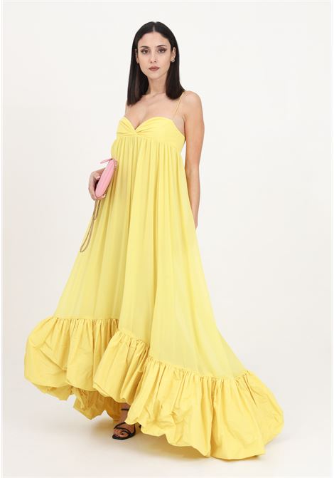 Long yellow women's dress with thin straps and flounce PINKO | 102783-A1JYH17