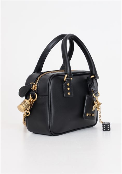 Black women's mini bowling bag with leather charm pendant and charms PINKO | 102791-A0F1Z99Q