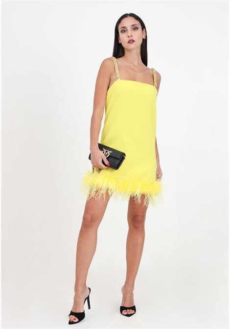 Buttercup yellow women's mini dress with feathers and stones PINKO | 15908996H17