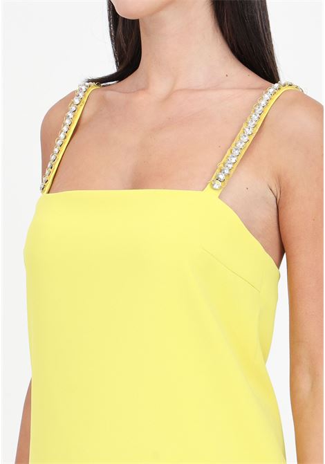 Buttercup yellow women's mini dress with feathers and stones PINKO | 15908996H17
