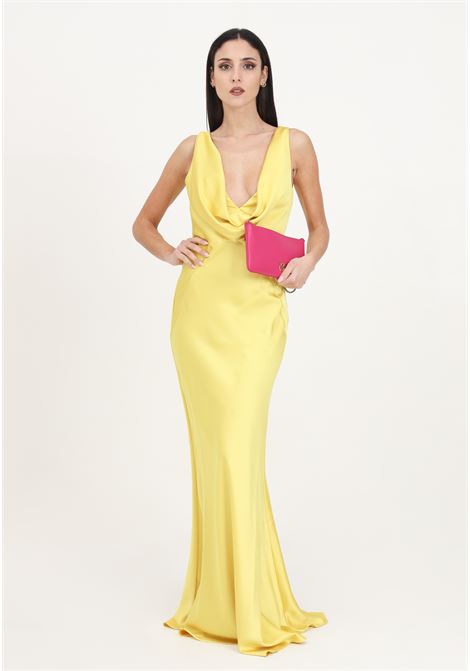 Buttercup yellow women's long dress in hammered satin PINKO | 102952-Z345H17