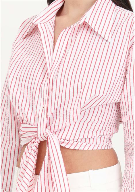 Short women's seersucker shirt with white and red stripes PINKO | 103061-A1O9ZR2