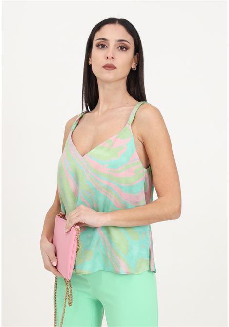 Women's multicolored green/pink satin tank top with splash print PINKO | 103117-A1NQSN2