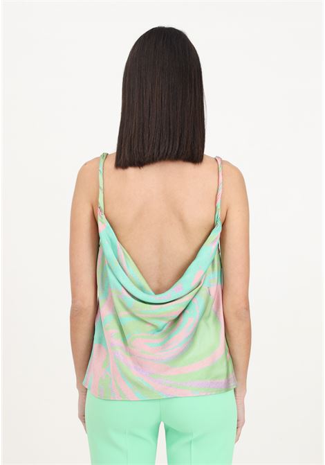 Women's multicolored green/pink satin tank top with splash print PINKO | 103117-A1NQSN2