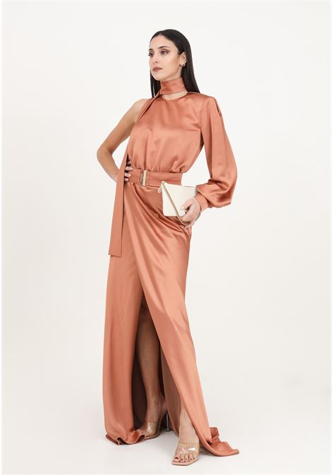 Long blush brown one-shoulder women's dress with belt PINKO | 103146-Z345L44