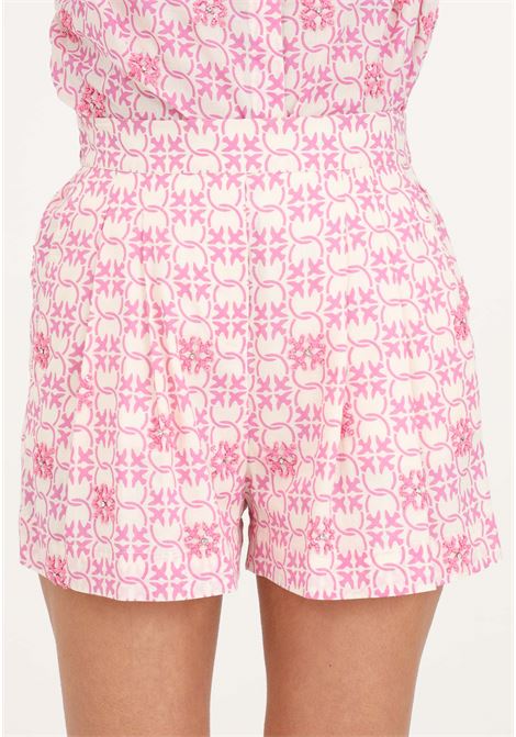 Butter/pink women's shorts in embroidered monogram cotton muslin PINKO | 103192-A1Q1DN3