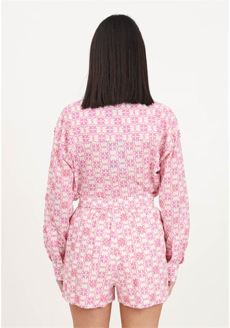 Shorts da donna color burro/rosa in mussola di cotone monogram ricamata PINKO | 103192-A1Q1DN3