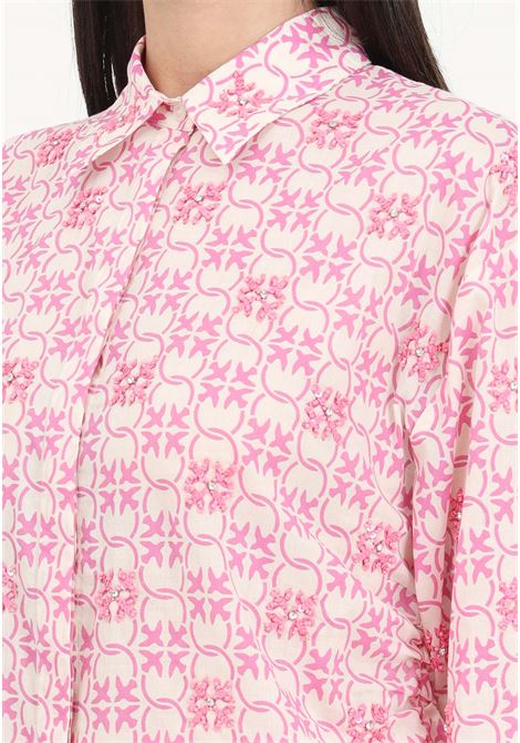 Camicia burro/rosa in mussola monogram ricamata PINKO | 103194-A1Q1DN3
