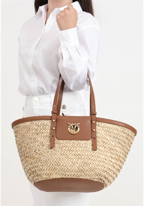 Love summer basket beige and leather women's bag PINKO | 103324-A1RLLP4Q