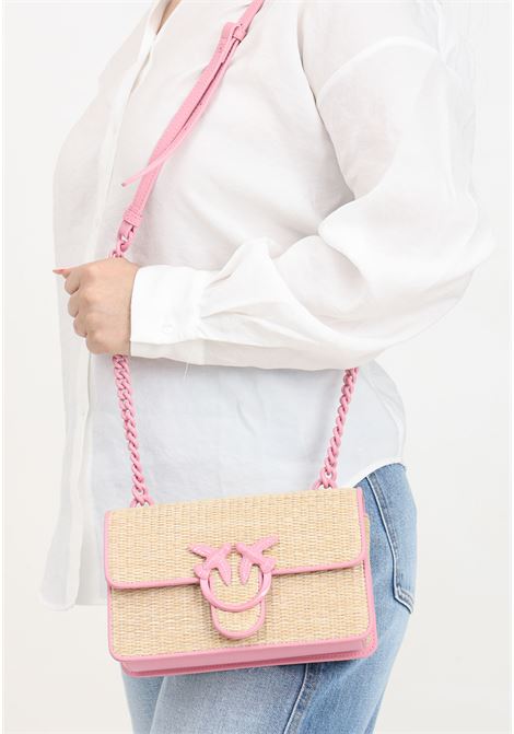 Mini love bag da donna light in rafia e pelle naturale rosa-block color PINKO | 103335-A1RQCP1B
