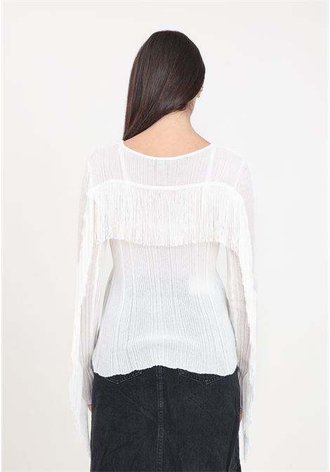 Lightweight white women's cardigan with fringes on the back PINKO | 103507-A1V8Z05