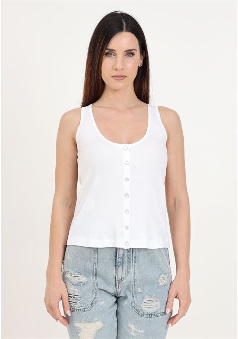 White ribbed women's tank top with mother-of-pearl buttons PINKO | 103572-A1X4Z04