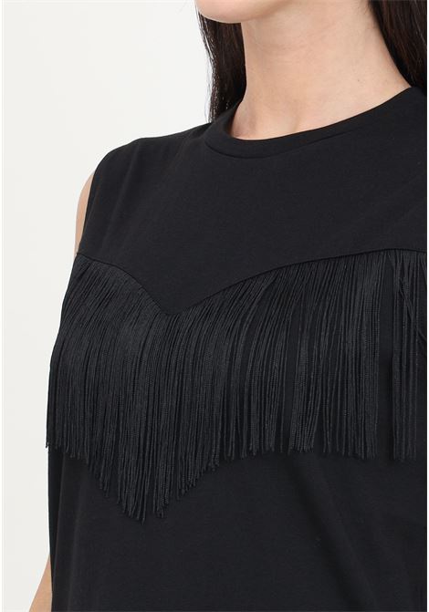 Black sleeveless women's t-shirt with thin fringes PINKO | 103726-A1XSZ99