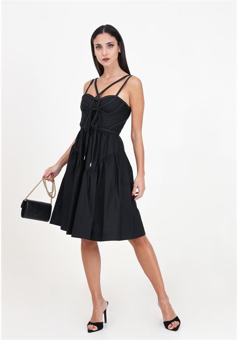 Black women's dress in poplin with bustier strings PINKO | 103753-A1XVZ99