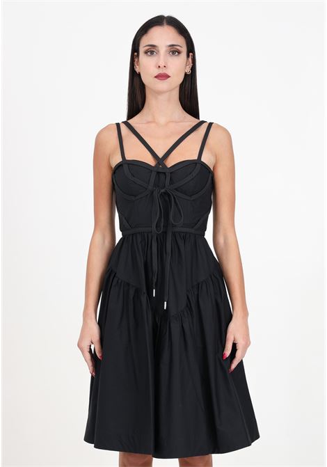 Black women's dress in poplin with bustier strings PINKO | 103753-A1XVZ99