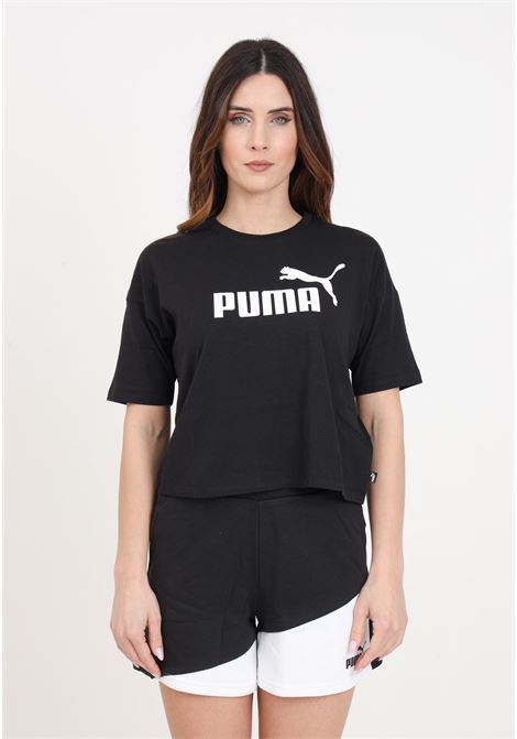 Black women's t-shirt Ess cropped logo tee PUMA | 58686601