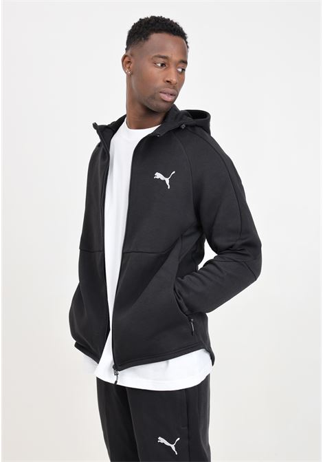Black sweatshirt with full zip and hood EVOSTRIPE for men PUMA | 67899501