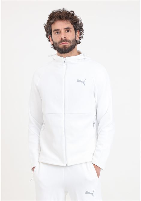 White sweatshirt with full zip and hood EVOSTRIPE for men PUMA | 67899502