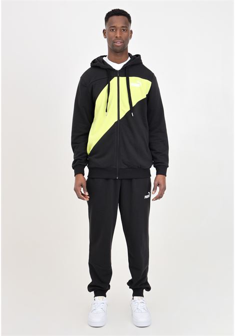 Power Tracksuit black and neon yellow men's tracksuit with white logo print PUMA | 67973051