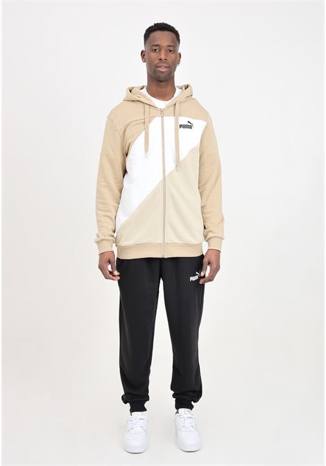Beige, white and black men's tracksuit with white logo print Power Tracksuit PUMA | 67973083