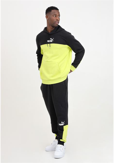 Black men's sports trousers with fluorescent yellow ESS block inserts PUMA | 84800738