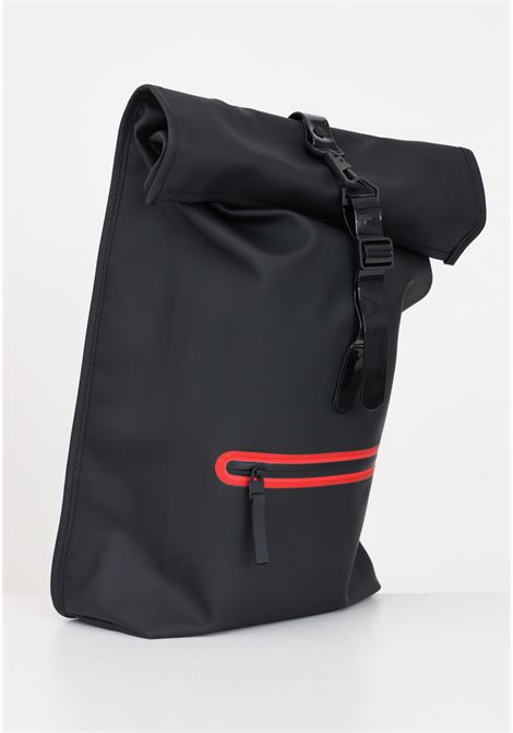 Backpack for men and women, black rolltop rucksack contrast RAINS | RA14540BLA