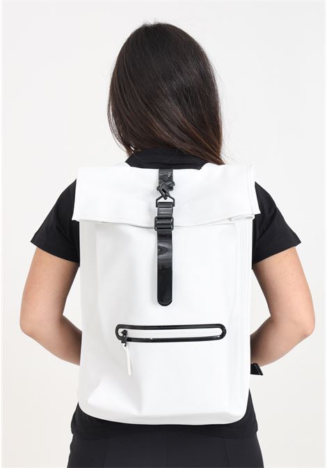 Backpack for men and women, white rolltop rucksack contrast RAINS | RA14540POW