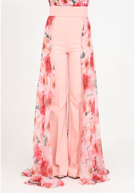 Women's pink trousers with floral print veils S#IT | SH24027ROSA-PEONIA