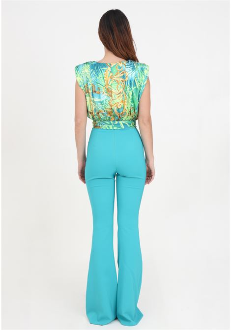 Women's tracksuit with aqua green trousers with tropical pattern S#IT | SH24034TIFFANY