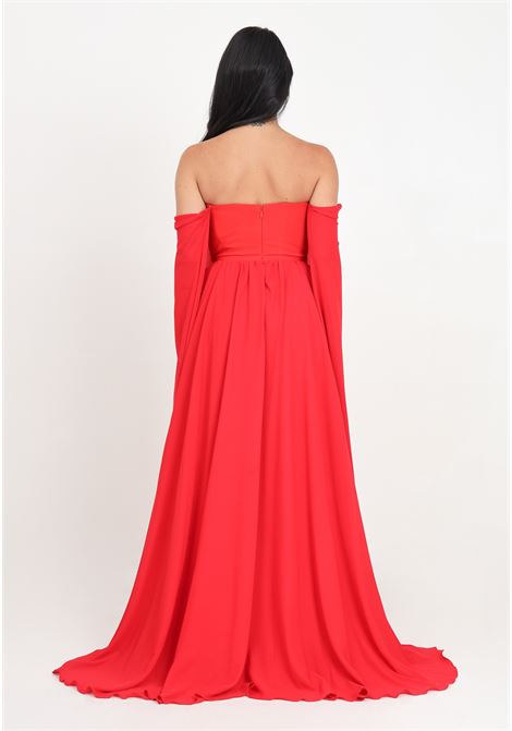 Long red women's dress with sheer sleeves SANTAS | SPV24001ROSSO