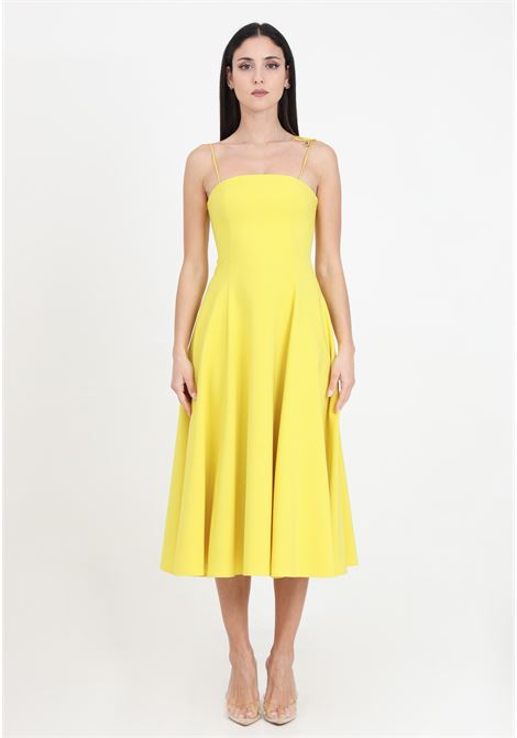 Women's yellow midi dress with full skirt SANTAS | SPV24002LIME