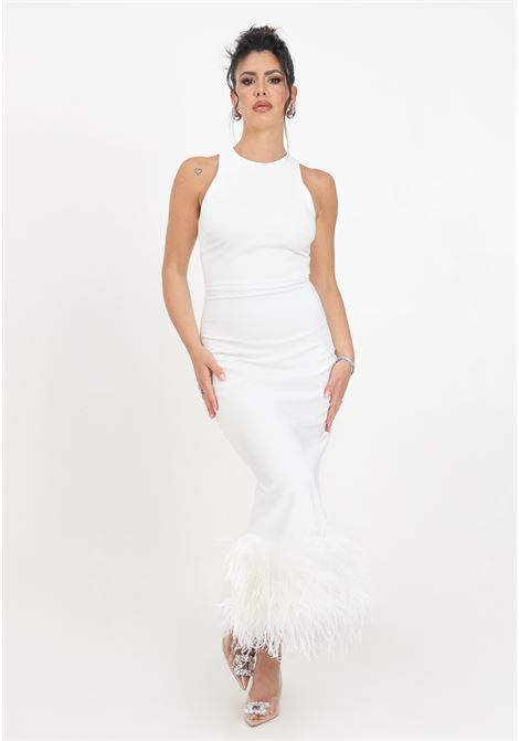 White women's midi dress with feathered hem SANTAS | SPV24003BIANCO