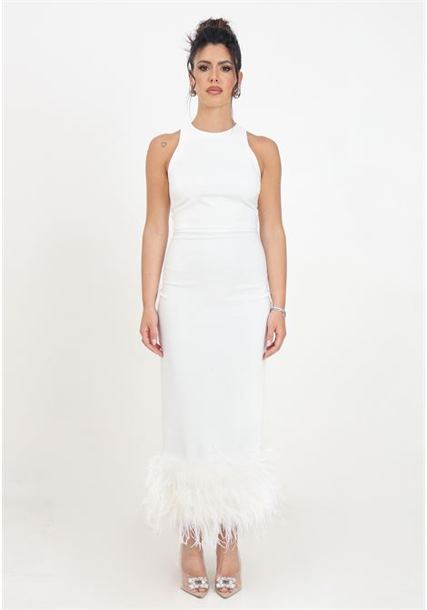 White women's midi dress with feathered hem SANTAS | SPV24003BIANCO