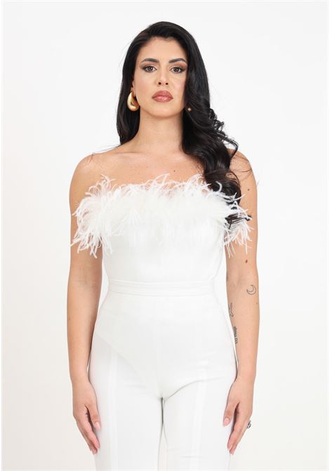 White women's bodysuit with feathered hem SANTAS | SPV24009BIANCO