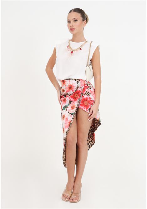 Tropical patterned women's skirt S#IT | SH24004LEOPARD-PEONIA