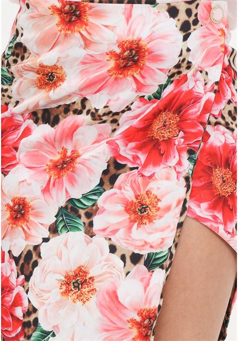 Tropical patterned women's skirt S#IT | SH24004LEOPARD-PEONIA