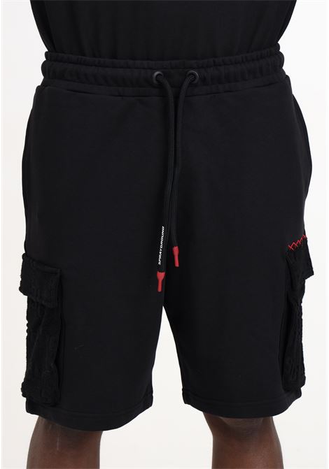 Shorts da uomo neri con tasconi laterali ricamati e sul retro SPRAYGROUND | SP473.