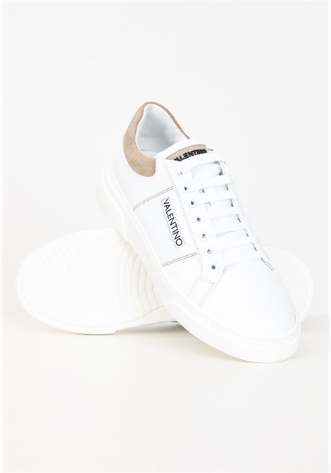 White and leather sneakers for men and women with logo lettering VALENTINO | 92S3909VITW-CUOIO