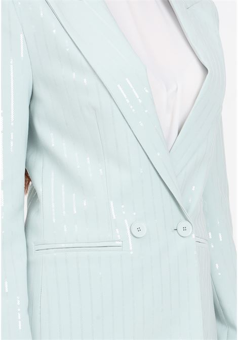 Aqua green double-breasted women's blazer with sequins VICOLO | TB0044BU71