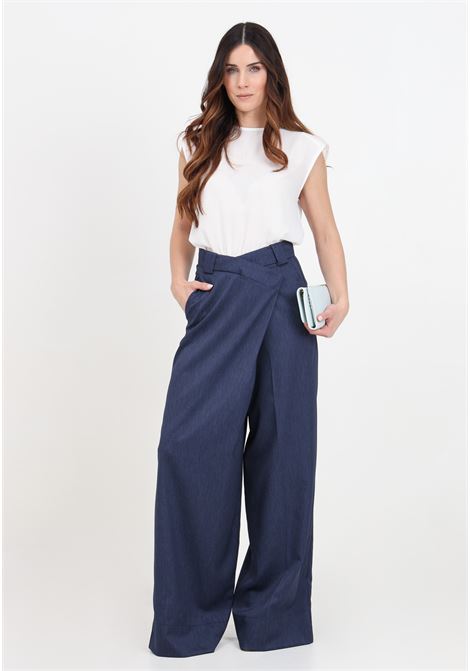 Midnight blue women's trousers with oblique closure VICOLO | TB0108A89